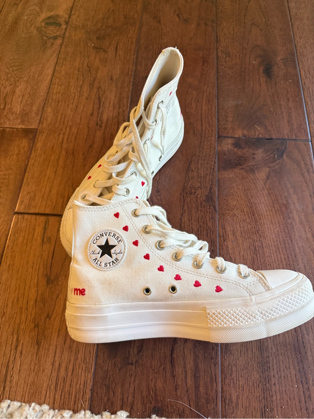 Converse Women's High Top Sneakers in Cream with Red Heart Details